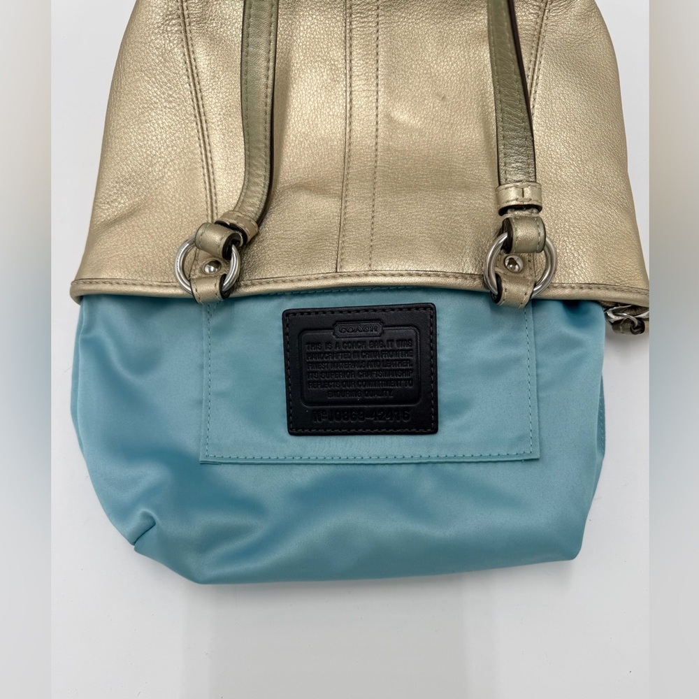 Coach Mini Tote Satchel | Turquoise Blue Interior | Y2K 42416 Metallic Gold - Picture 11 of 16